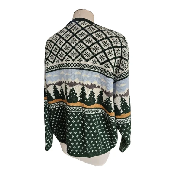 Vintage 80s Winter Landscape Cardigan Button Up XL - Picture 4 of 9